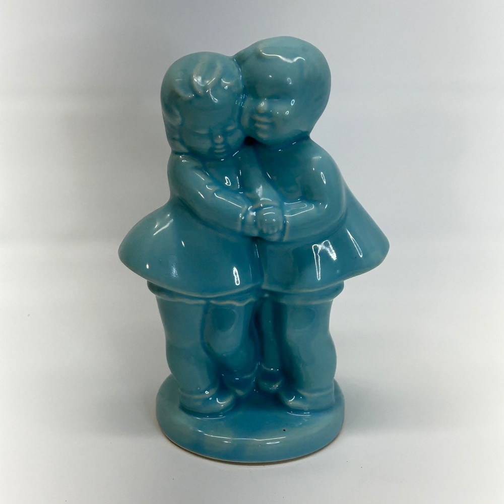 Vintage Shawnee Pottery Boy Girl Blue Ceramic Planter Vase 7.5" Mid Century